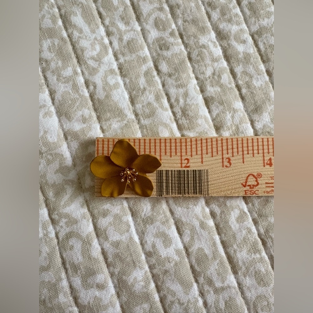 Vintage Sculptural Floral Statement Earrings | Ochre Yellow | 1.5” - Picture 9 of 11
